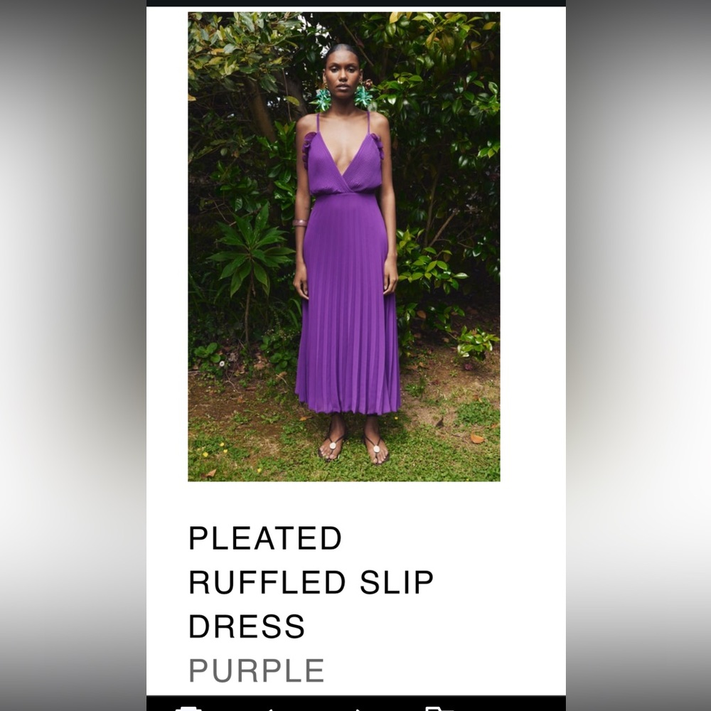 Pleated ruffled slip dress, Zara, deep purple